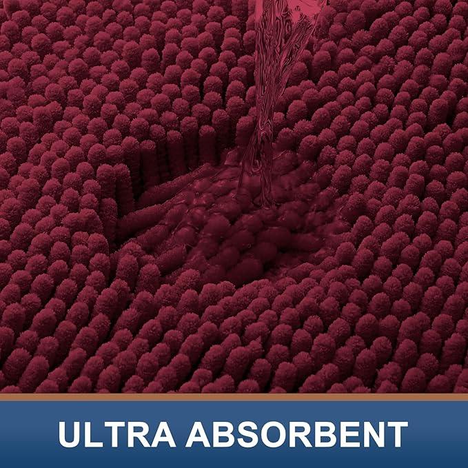 Smiry Luxury Chenille Bathroom Rugs 44x32, Extra Soft and Absorbent Shaggy Bath Mat, Machine Washable, Non-Slip Plush Carpet Runner for Tub, Shower, and Floor, Home Decor Accessories, Burgundy - ModernBath