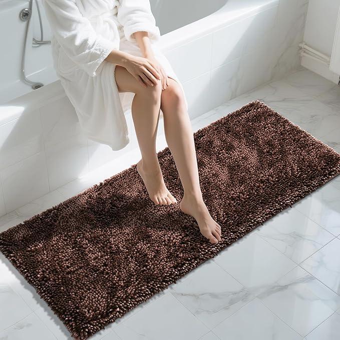 Yimobra Long Bathroom Rugs Runner 60x24 Inch, Extra Thick Soft Absorbent Chenille Bath Mat, Non Slip Machine Washable, Quick Dry Bath Rugs for Bathroom Floor, Tub and Shower, Brown - ModernBath