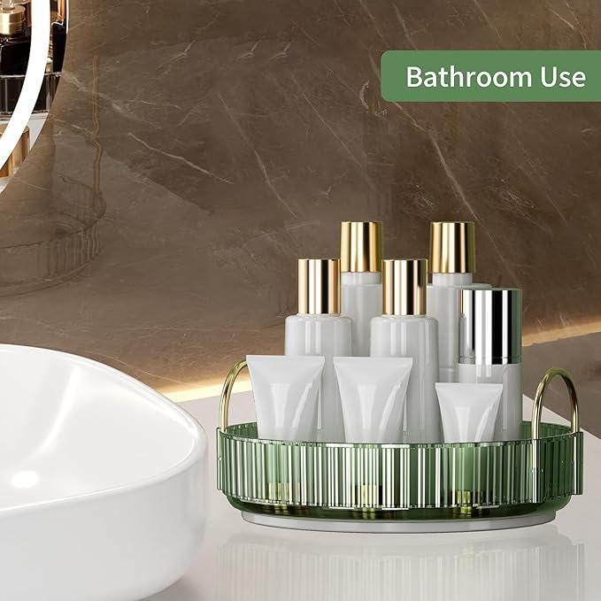 YCIA&DONE 360 Rotating Makeup Organizer and Storage for Vanity Countertop 1 Tier, High Capacity Cosmetic Skincare Perfume Organizers for Dresser Bathroom Fridge Lazy Susan (Vintage Green) - ModernBath