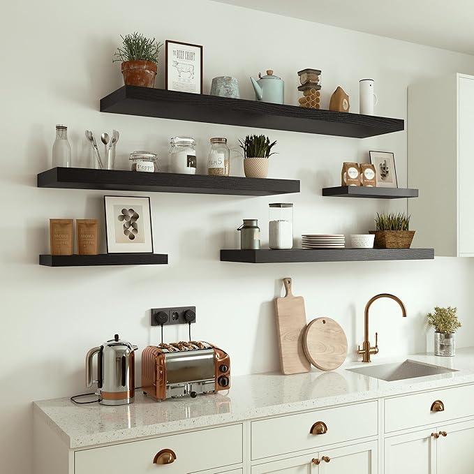 Black Floating Shelves for Wall 10 inch Deep, 36” x 10.3” x 1.8”, Large Wall Shelves for Bedroom, Bathroom, Living Room, Kitchen, Office, Modern Shelf Home Decor with Invisible Bracket - ModernBath