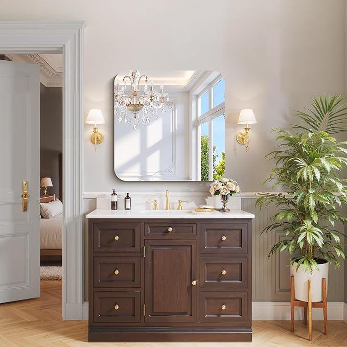 CILIBER Frameless Wall Mirror, 30" x 30" Square Bathroom Mirror Rounded Corner, HD Shatterproof Vanity Mirror with Polished Edge for Over Sink, Bedroom, Entryway, Vertical or Horizontal - ModernBath