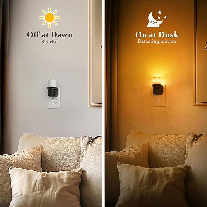 JandCase Flameless Candle Night Light, 2 Pack Night Lights Plug into Wall, 2000K Amber, 0-100LM Dimmable Nightlight, Dusk to Dawn Sensor Light for Dinning Room, Living Room, Bathroom, Hallway - ModernBath
