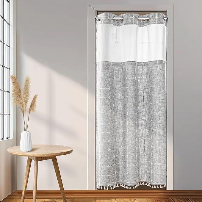 River Dream Grey Farmhouse Shower Curtain with Snap-in Liner, No Hooks Needed,with Magnets,with Tassels,Water Repellent&Machine Washable,36x74Inch - ModernBath