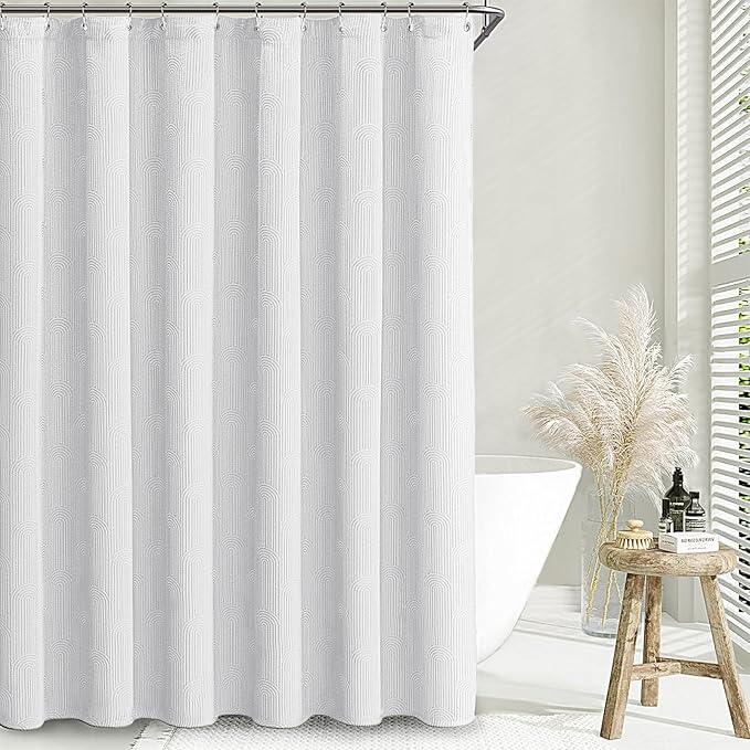 NDDYCU White Shower Curtain Boho Cotton Texture Mid Century Minimalist Arch Shower Curtain for Bathroom,72" W X 72" L - ModernBath