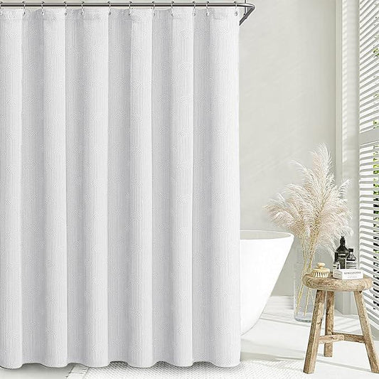 NDDYCU White Shower Curtain Boho Cotton Texture Mid Century Minimalist Arch Shower Curtain for Bathroom,72" W X 72" L - ModernBath