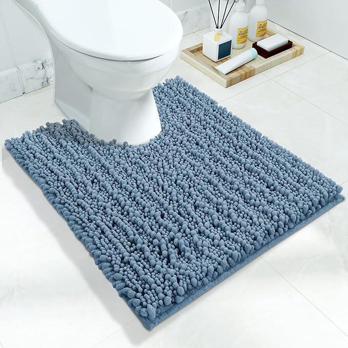 Yimobra Toilet Rug U Shaped Washable 24x20 Inch - Ultra Soft Absorbent Chenille Bath Rugs for Toilet, Quick Dry & Machine Washable, Non Slip Contour Bathroom Mat, Denim Blue - ModernBath