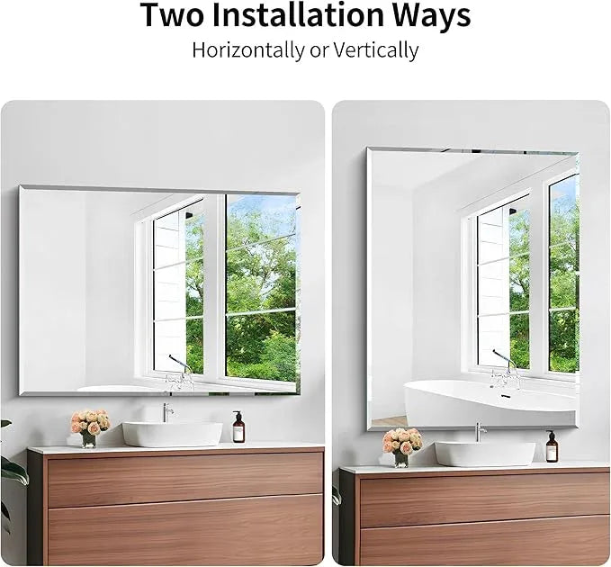 KOCUUY Beveled Mirror, 48x36 Inch Large Frameless Bathroom Mirror for Over Sink, Upgraded Shatterproof Beveled Unframed Design Mirror for Bathroom, Bedroom, Hang Horizontal/Vertical - ModernBath