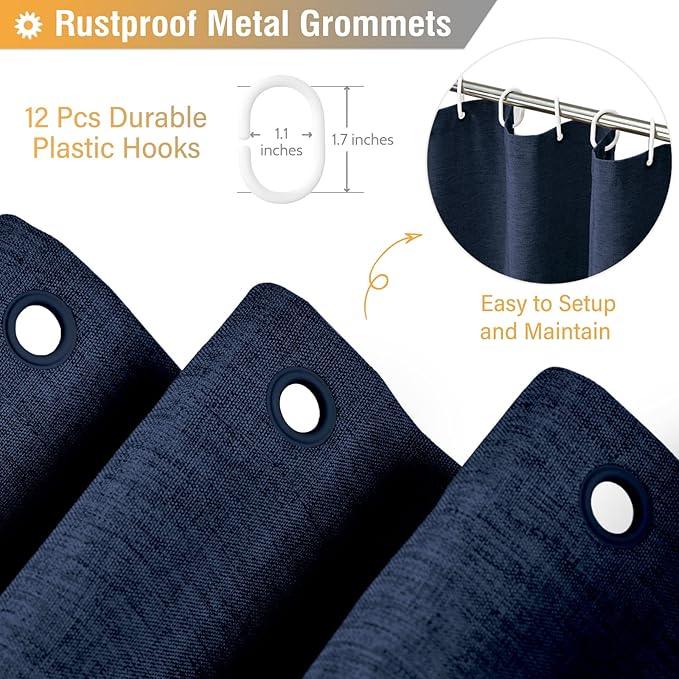 BTTN Navy Blue Shower Curtain - Linen Textured Heavy Duty Waterproof Cloth Shower Curtain Set with 12 Plastic Hooks, Hotel Spa Luxury Simple Decorative Thick Fabric Shower Curtain for Bathroom, 72x72 - ModernBath