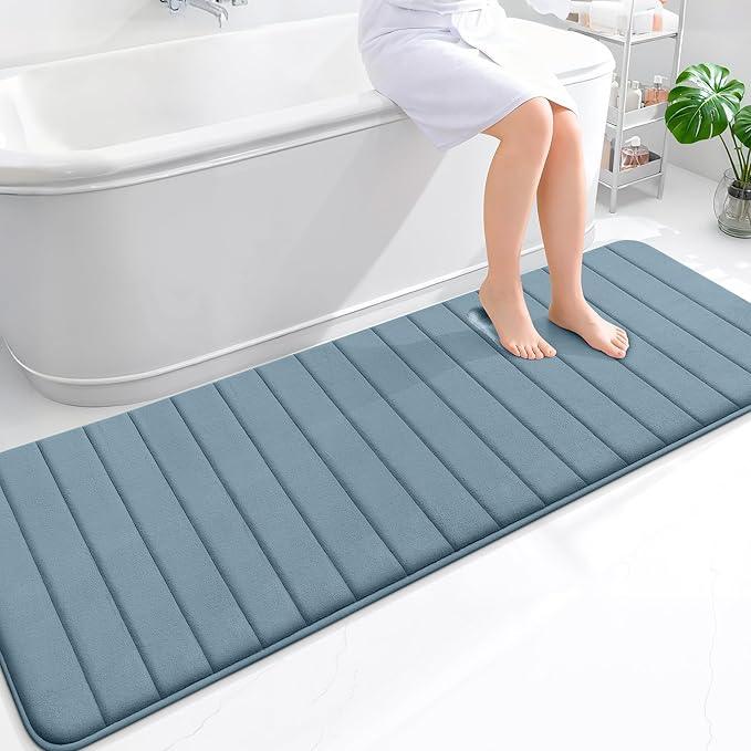 OLANLY Memory Foam Long Bathroom Rugs Runner 70x24, Super Soft Absorbent Bath Mat, Quick Dry, Machine Washable Shower Floor Rugs, Bathmat Carpet, Bathroom Home Decor Accessories, Airy Blue - ModernBath