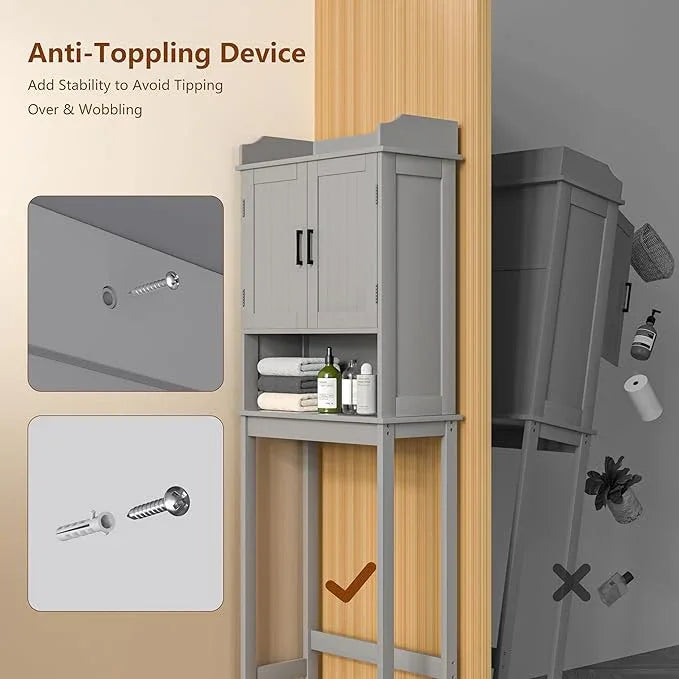 VEIKOU Over The Toilet Rack for Bathroom, Freestanding Over The Toilet Storage, Bathroom Cabinet Over Toilet w/Adjustable Shelf & Storage Rack, Grey - ModernBath
