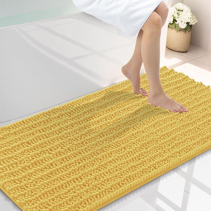 Smiry Bathroom Rugs Mat 44x24, Extra Soft Absorbent Chenille Bath Rugs, Non Slip Rubber Backing Machine Washable Quick Dry Bath Mats for Bathroom Floor, Tub, Shower, Home Decor Accessories, Yellow - ModernBath