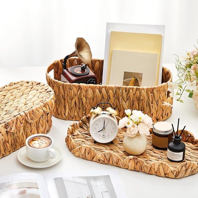 Wonderjune 2 Pack Toilet Paper Storage Basket with Lid Two Water Hyacinth Woven Wicker Bathroom Organizer Farmhouse Boho Decorative Toilet Tank Top Holder Bath Accessories - ModernBath