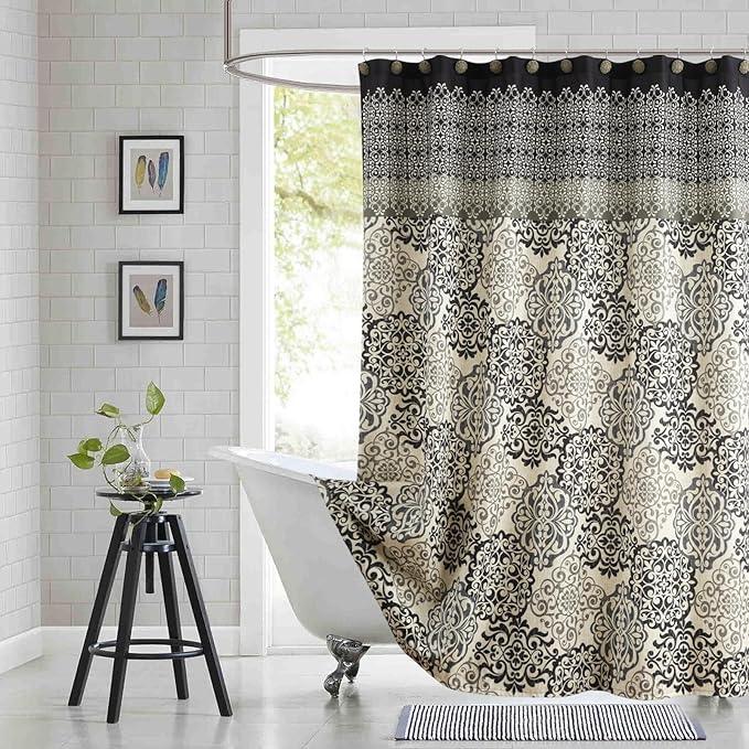 BESTRIPES 54x78 Inch Stall Shower Curtain, Black and Beige Boho Medallion Print Shower Curtains for Bathroom, 54" W x 78" H - ModernBath