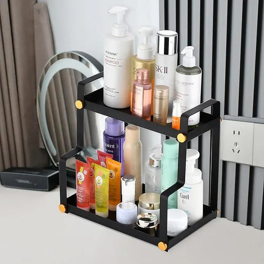 FFK 2 Tier Countertop Organizer, Cosmetic Organizer, Storage Shelf for Cabinet, Countertop, Pantry, Desktop, Ideal for Bathroom, Kitchen, Office (Black) - ModernBath