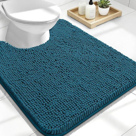 OLANLY Toilet Rugs U-Shaped 24x20, Extra Soft Absorbent Chenille Contour Bathroom Rugs for Toilet, Dry Quickly, Machine Washable, Non-Slip Bath Mat, Peacock Blue - ModernBath
