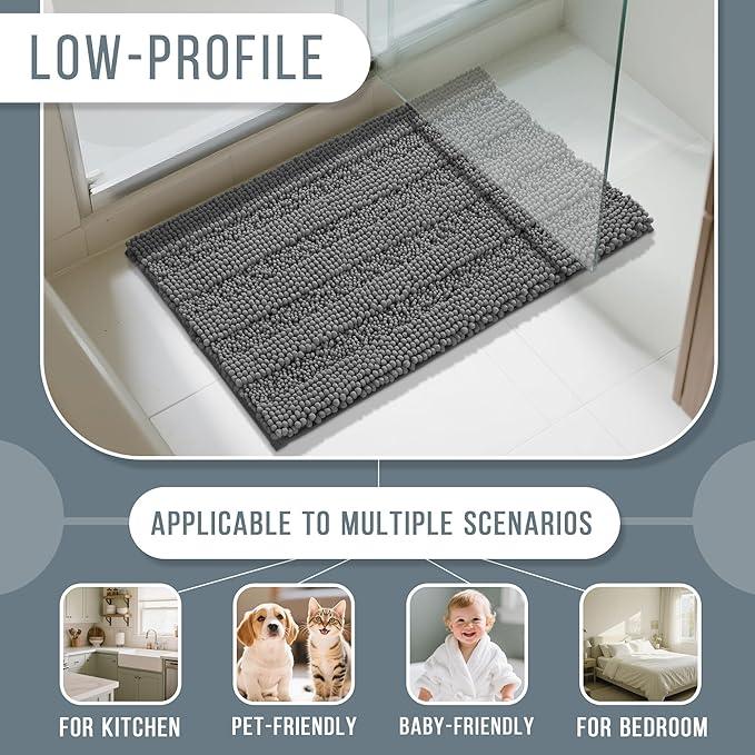 Yimobra Bathroom Rug Mat, Non Slip and Super Absorbent Bath Mat, Machine Washable Quick Dry, Ultra Plush Chenille Shower Rugs for Bathroom Floor Sink Tub and Shower Outside, Dark Gray, 24 x 17 - ModernBath