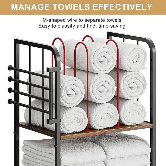 Towel Rack Free Standing 3-Tier M-Shaped Detachable Dividers, 4 Rotatable Bars Fast Drying, Pool Towel Rack, Space-Saving Towel Storage Organizer, Bath Towel Shelf for Home, Poolside Patent Pending - ModernBath