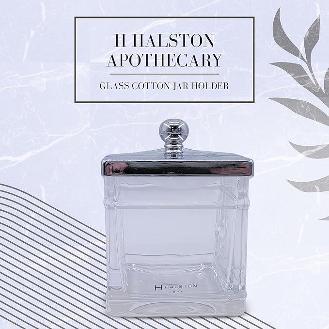 Indecor Home Apothecary Glass Cotton Jar Holder Silver Stainless Steel Lid, Elegant Bathroom Storage Canister for Qtips, Cotton Balls, Floss, Makeup Organizer, Vanity Bathroom Organization - ModernBath