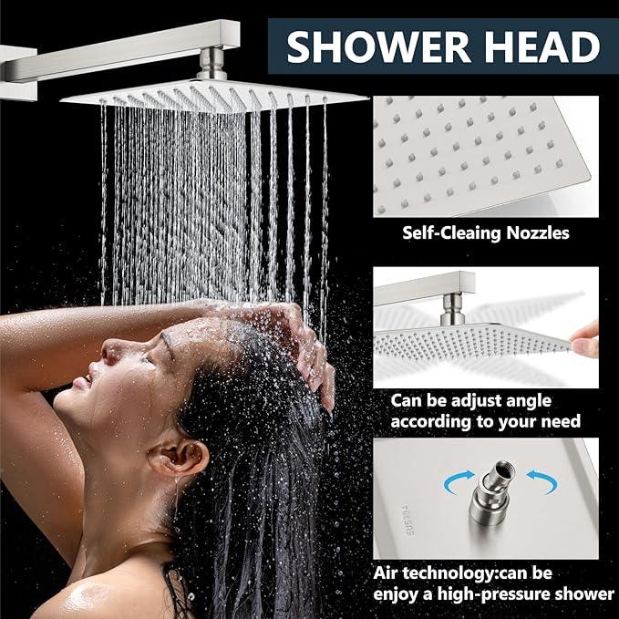 Aolemi Shower Faucet Set Rain Shower System with Handheld Spray Bathroom Shower Combo Rough-in Valve and Shower Trim Kit Included Brushed Nickel 16 Inch Wall Mount Shower Head - ModernBath