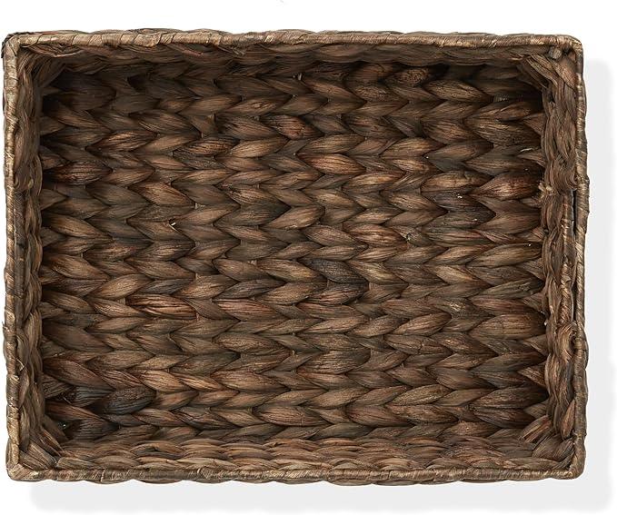 Casafield Set of 4 Water Hyacinth Pantry Baskets, 10" x 13" x 5", with Chalkboard Labels and Chalk Marker - Espresso, Woven Storage Bin Organizers for Kitchen Shelves - ModernBath