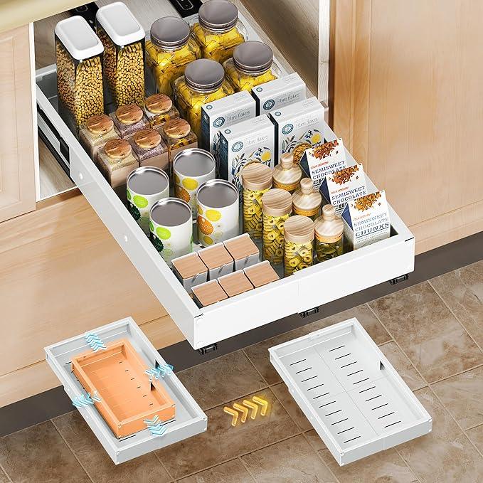 Pull Out Drawers for Cabinets, 1 Pack Slide Out Drawer Expandable Width (10"-16") and Depth (17"-25") with 3 Slide Rails, Fixed with Adhesive Film or Nail for Cabinets in Kitchen, Pantry or Bathroom - ModernBath