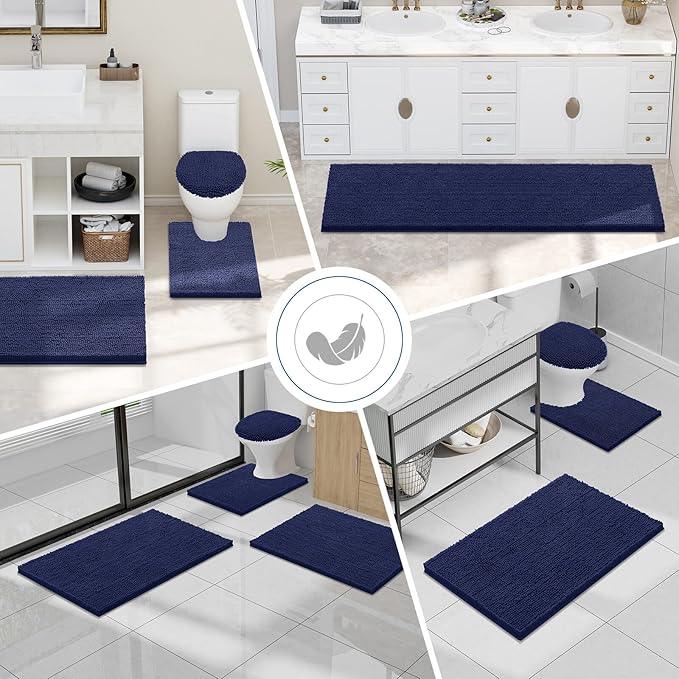Smiry Luxury Chenille Bathroom Rugs 70x24, Extra Soft and Absorbent Shaggy Bath Mat, Machine Washable, Non-Slip Plush Carpet Runner for Tub, Shower, and Floor, Home Decor Accessories, Navy Blue - ModernBath