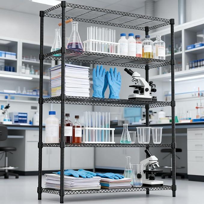 5 Tiers Shelf 1750 lbs Steel Storage Shelving Utility Shelving Unit Steel Organizer Wire Rack for Home,Kitchen,Office,Garage Black 17.7" D x 47.2" W x 72.4" H - ModernBath