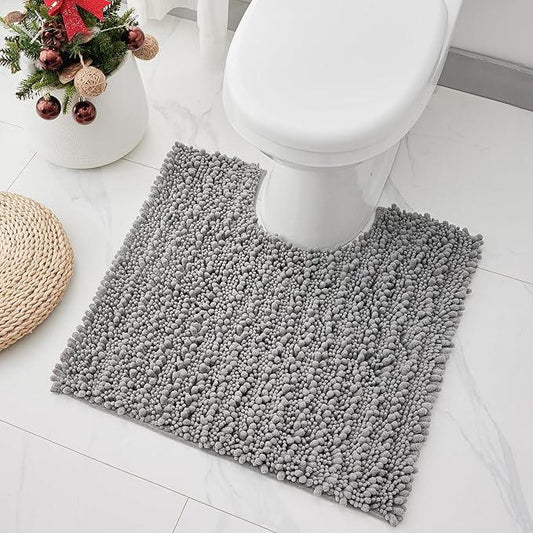 Ruggnovea Toilet Rugs U-Shaped Mat 24x24, Contour Bathroom Mat - Ultra Soft & Absorbent Chenille, Quick-Dry, Machine Washable with Non Slip Barrier Backing, Grey - ModernBath