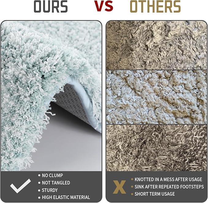Yimobra Bathroom Rug Set 2 Piece, Soft Absorbent Microfiber Bath Mat Set, Non Slip Machine Washable Dry, Plush Shaggy Shower Rugs for Bathroom Floor, 32"x20"+24"x17", Sky Light Blue & White - ModernBath