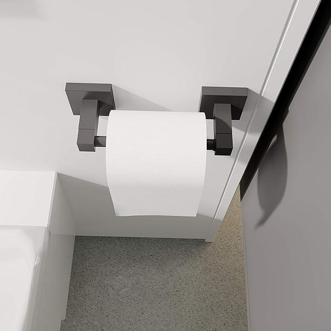 Ruacq Toilet Paper Holder Matte Black Double Post Pivoting Square Tissue Holders Roll Holder Hangers Toilet Paper Modern Wall Mounted, Commercial Bathroom Toilet Paper Roll Holder - ModernBath