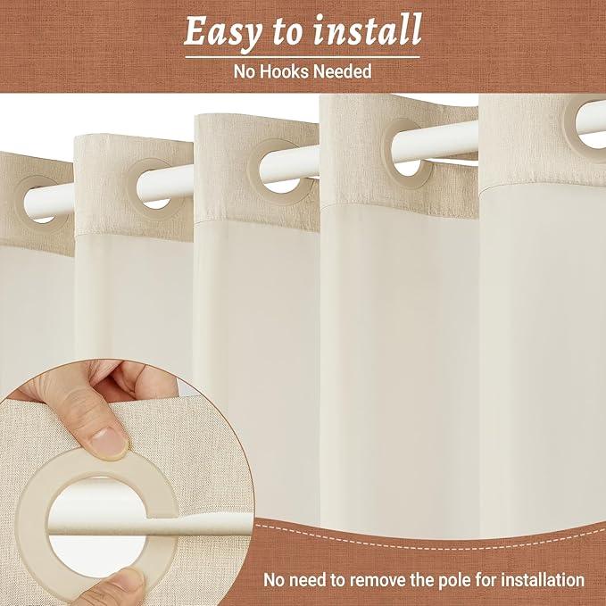 WONICY No Hook Cream Shower Curtain and Liner, Linen-Look Polyester Textured Shower Curtain with Snap in Liner, Waterproof & Washable Bath Curtains for Bathroom, 71Wx74H - ModernBath