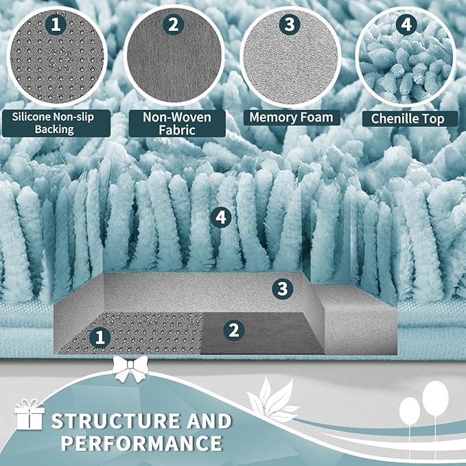 Yimobra Toilet Rugs U Shaped Washable, Extra Thick Soft Absorbent Chenille Contour Bathroom Rugs for Toilet 24x20 Inch, Quick Dry Non Slip Toilet Mat for Bath Floor, Greyish Blue - ModernBath