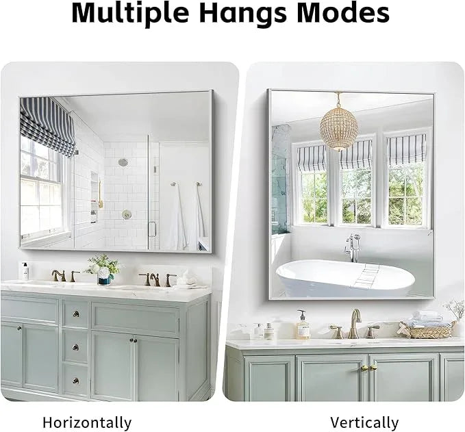 COFENY 40x48inch Silver Bathroom Mirror, Silver Rectangle Mirror with Frame, Large Rectangular Wall Mirrors for Bathroom, Living Room, Hair Salon, Big Farmhouse Mirror Hang Horizontal/Vertical - ModernBath