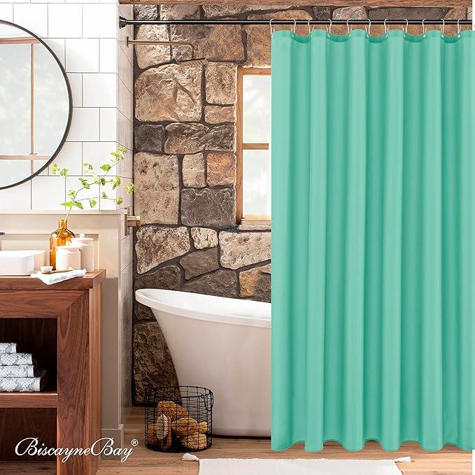 Biscaynebay Quality Fabric Shower Curtain Liners 72 Inch by 72 Inch, Teal Water Resistant Bathroom Curtains Rust Resistant Grommets & Weighted Bottom Hem Machine Washable - ModernBath