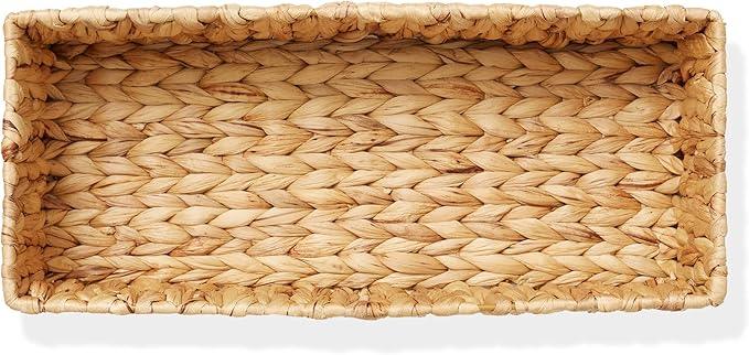 Casafield Set of 2 Bathroom Storage Baskets, Natural - Water Hyacinth, 16" W x 6.75" D x 4.25" H, Woven Toilet Tank Topper Bins for Organizing Tissues, Toilet Paper, Toiletries, Shelves - ModernBath