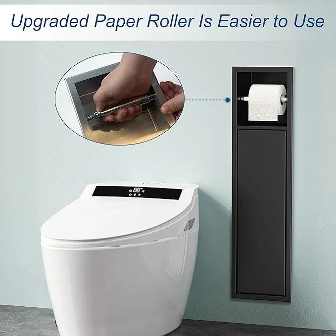 Neodrain Black Recessed Toilet Paper Holder in Wall Tissue Holder, 304 Stainless Steel Tissue Paper Holder with Dispense and Storage for Bathroom(Matte Black) - ModernBath