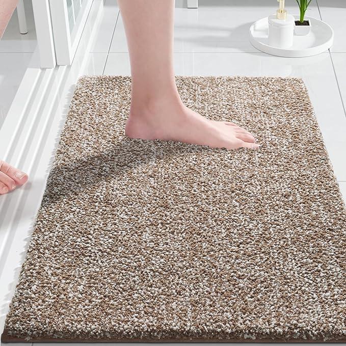 Yimobra Bathroom Rugs Non Slip Washable Ultra Soft Absorbent Microfiber Bath Mat, Dual-Tone Decor Rug with Rubber Backing for Bathroom Floor, Tub and Shower,24x17,Home Essentials,Brown and White - ModernBath