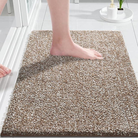 Yimobra Bathroom Rugs Non Slip Washable Ultra Soft Absorbent Microfiber Bath Mat, Dual-Tone Decor Rug with Rubber Backing for Bathroom Floor, Tub and Shower,24x17,Home Essentials,Brown and White - ModernBath