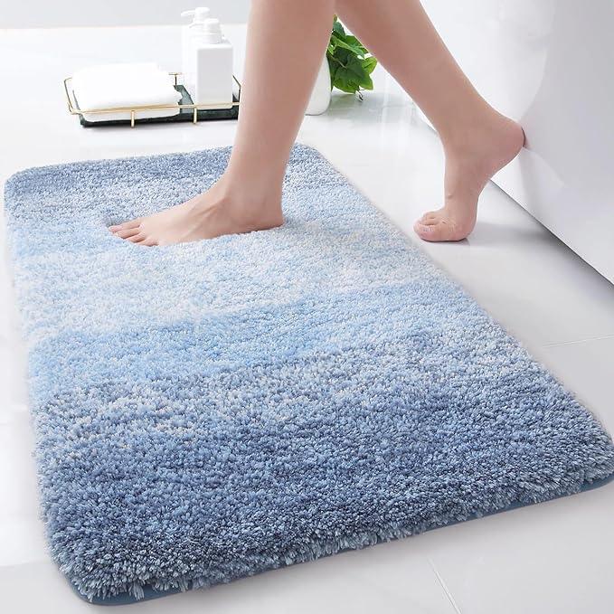 Arotive Microfiber Bathroom Rugs, Shaggy Soft and Absorbent Bath Rug, Non-Slip, Thick Plush Machine Washable Dry Bath Mats for Bathroom, Tub and Shower, 30x17, Light Blue, Rectangular - ModernBath