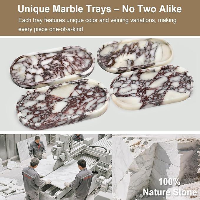 Natural Marble Vanity Tray - Moujings Genuine Marble Perfume Tray for Bathroom Decor, Stone Bathroom Vanity Organizer Tray for Kitchen Counter, Candles, Jewelry, Coffee, Makeup, Key - ModernBath
