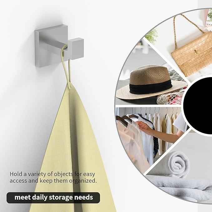 Ruacq Towel Hooks for Bathrooms, Heavy Duty Stainless Steel Square Bathroom Hooks, Wall Mounted Towel Hanger for Robe & Coat, Ideal for Kitchen, Bedroom, and Hotel Use(Brushed Nickel, 2 Pack) - ModernBath