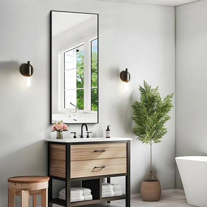 KOCUUY Black Bathroom Mirror, 20x48 Inch Rectangle Mirror for Over Sink, Modern Decorative Wall Mirror for Bedroom Living Room Bathroom, Hang Horizontal/Vertical - ModernBath