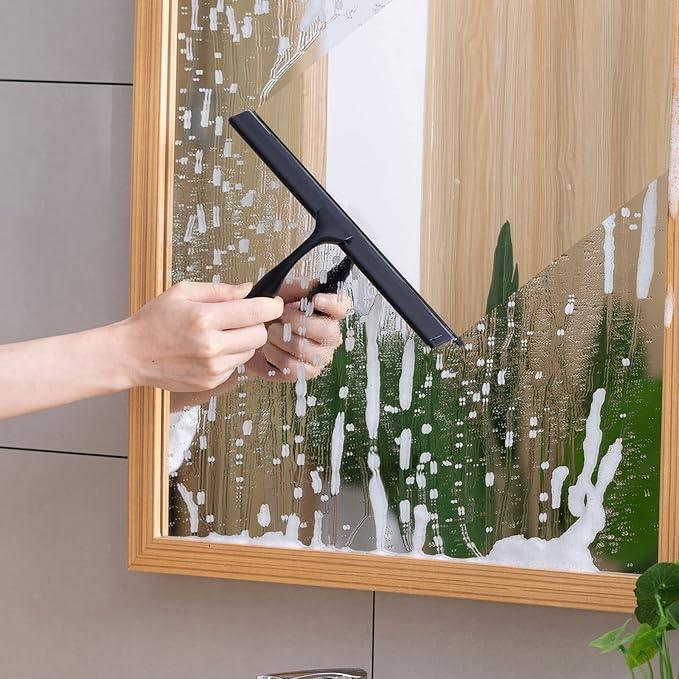 Ettori Shower Squeegee for Glass Doors, Squeegee for Shower Glass Door, Window and Car Glass, Mirrors - All-Purpose Stainless Steel Squeegee, 10 Inches and Black - ModernBath