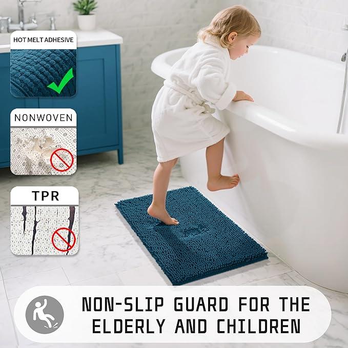 Yimobra Large Bathroom Rugs 36"x24", Non Slip Bath Mat for Tub, Shaggy Rug Floor Carpet, Extra Soft Super Absorbent Quick Dry, Machine Washable,Peacock Blue - ModernBath