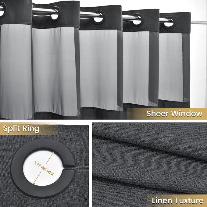 WONICY Small No Hook Shower Curtain with Snap in Liner, Polyester Textured Shower Curtain with Liner Set, Waterproof Washable Hotel Style Shower Curtains for Bathroom, 54Wx80H, Charcoal Grey - ModernBath