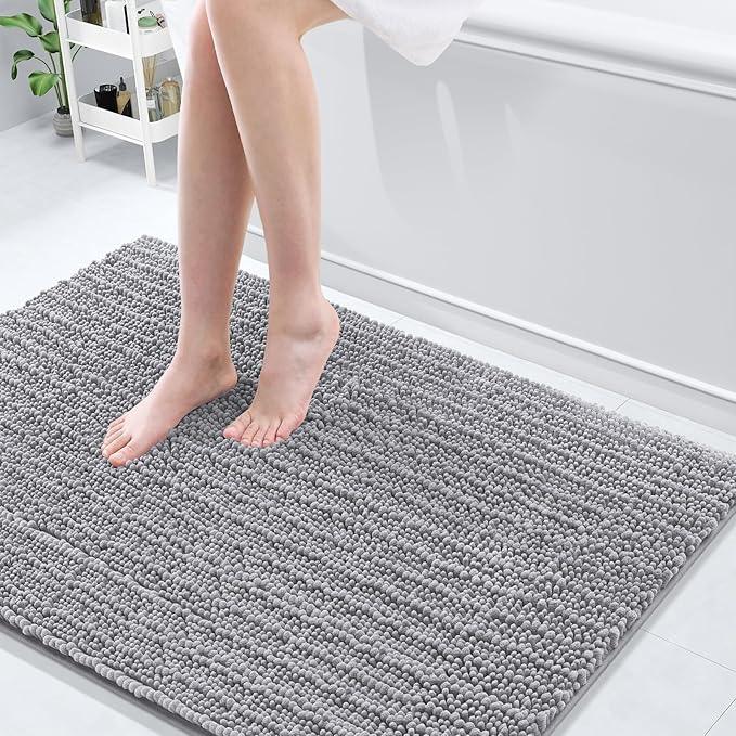 Arotive Luxury Chenille Bathroom Rug Mat, Extra Soft Thick Absorbent Shaggy Bath Rugs, Non-Slip Machine Wash Dry, Plush Bath Mats for Bathroom, Shower and Tub, 47x32, Grey - ModernBath