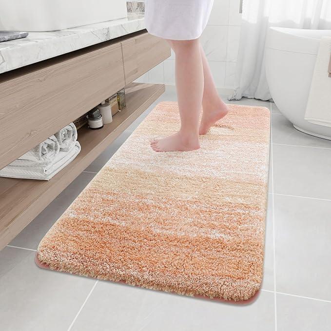 Arotive Microfiber Bathroom Rugs, Shaggy Soft and Absorbent Bath Rug, Non-Slip, Thick Plush Machine Washable Dry Bath Mats for Bathroom, Tub and Shower, 54x24, Peach, Rectangular - ModernBath