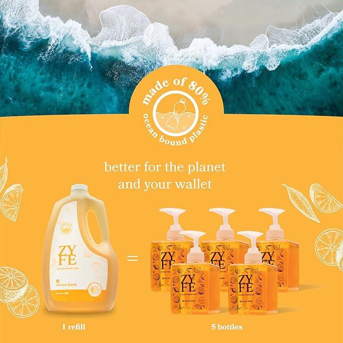 ZYFE Foaming Hand Soap Refills, Half Gallon Hand Soap Foam Refill with Essential Oil Fragrance in Recycled Bottle, Citrus Handwash Refil Biodegradable+ - ModernBath