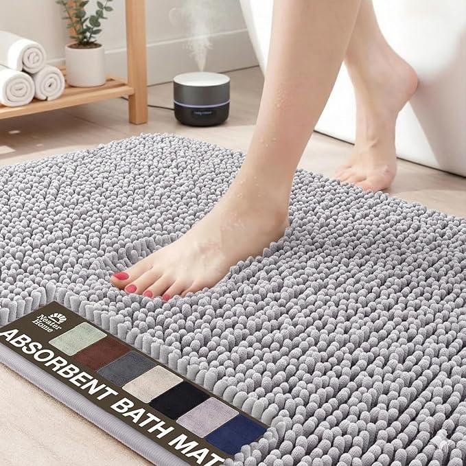 Neater Home Plush Bathroom Rugs 36x24 Thick Chenille Quick Dry Microfiber Absorbent Bath Mat, Soft Bath Rugs, Machine Washable Bathroom Floor Mat for Tub Shower Sink, Home Decor Accessories, Gray - ModernBath