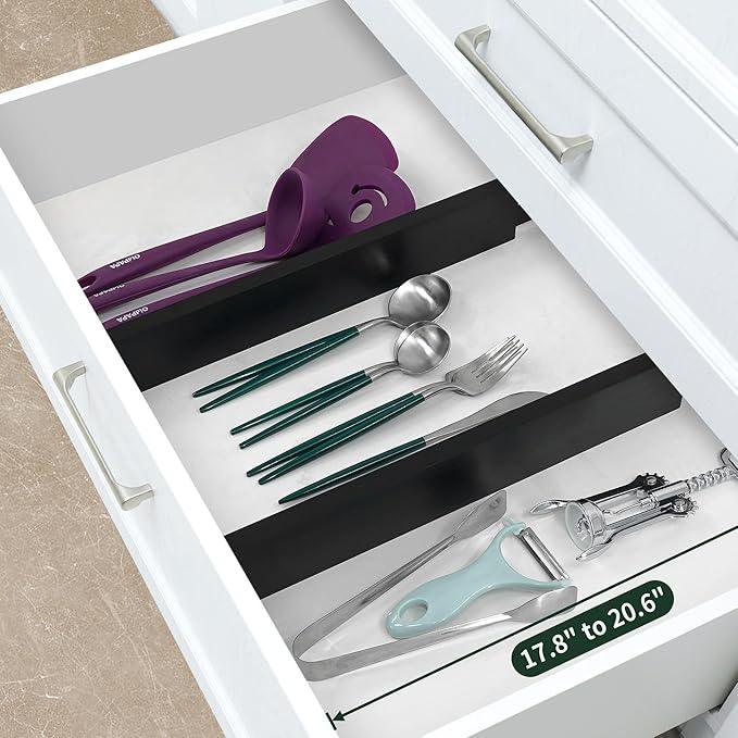 Utoplike 4 pcs Bamboo Kitchen Drawer Dividers Large, Adjustable Black Drawer Organizers, Spring Loaded, Works in Kitchen, Dresser, Bathroom, Bedroom, Drawer, Desk, 2.4" H - ModernBath
